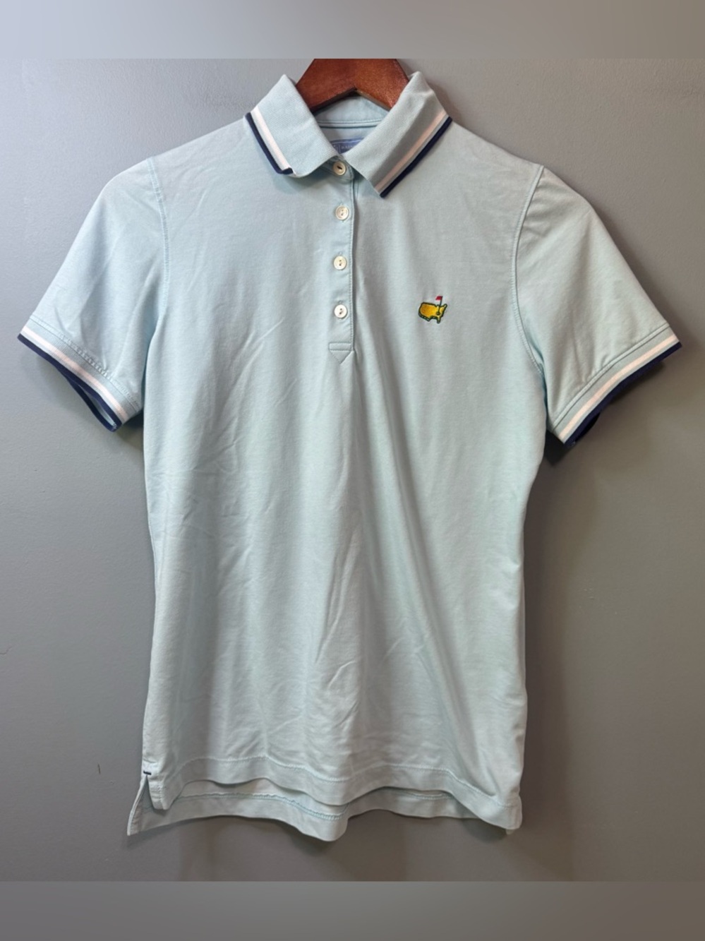 Masters Tournament Magnolia Lane Collection Polo Shirt Small EUC Blue Embroider